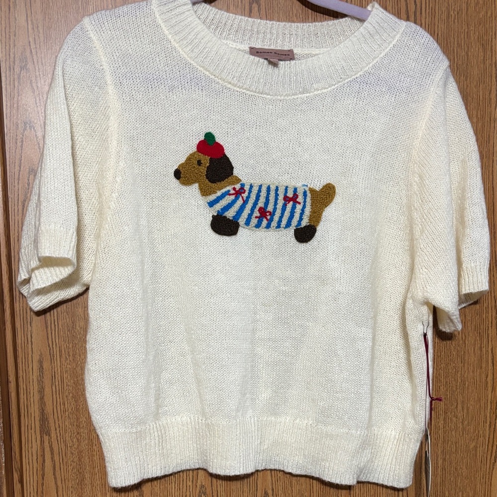 Cozy Cream Dachshund Knit Sweater
